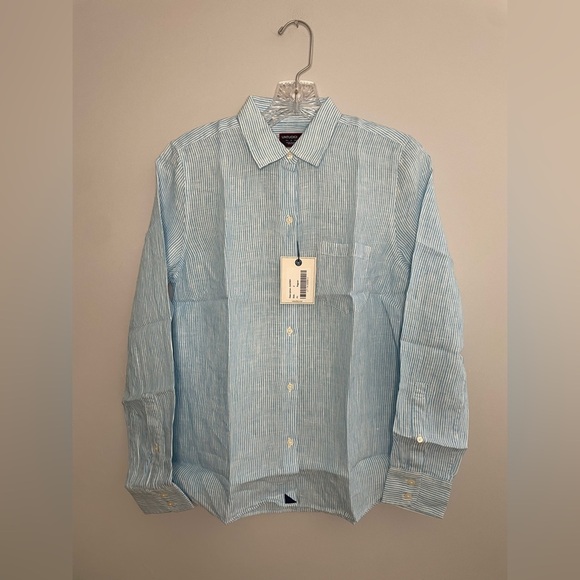 UNTUCKit Women Sherry Size 2 Regular Long Sleeve Button Down Linen Stripe NWT - Picture 1 of 16